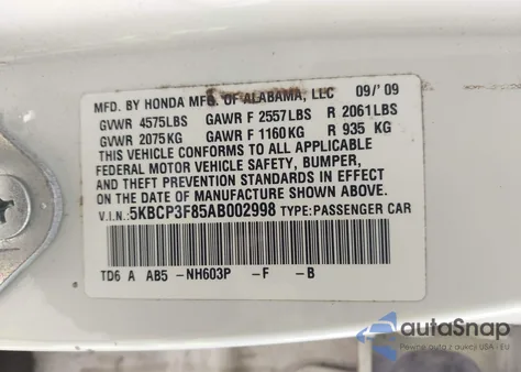 2010 Honda Accord 3.5 Ex-L from USA, damaged, VIN 5KBCP3F85AB002998